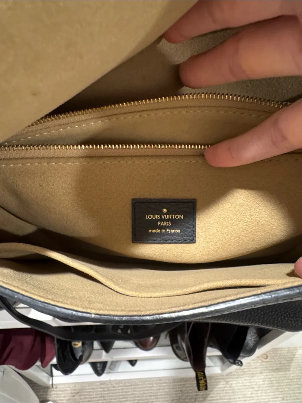 Louis Vuitton Black Pebbled Leather Satchel with Gold Hardware